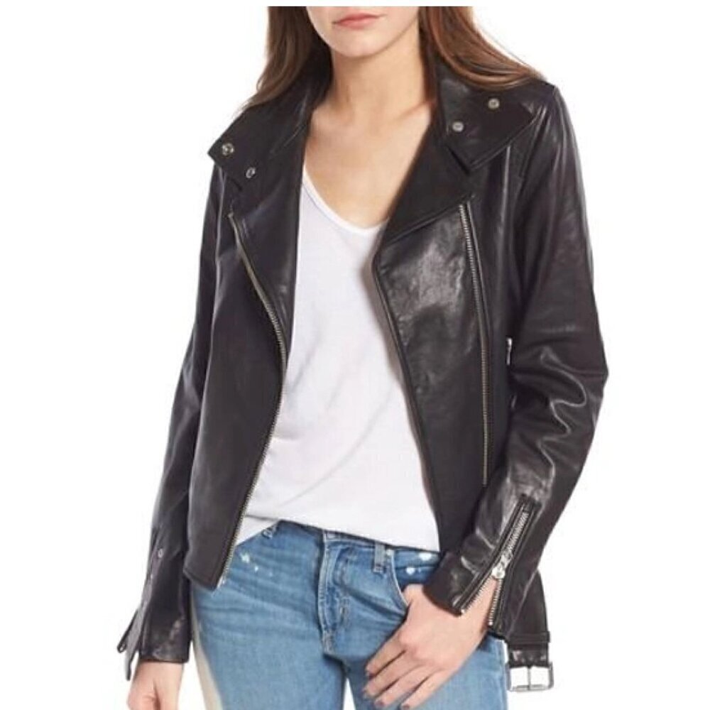 Mackage Miela-N Belted Leather Moto Jacket, NWT, Size XXS